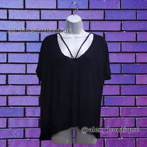 Windsor Black V-neck Strap Tee(L021)-Size M for Women